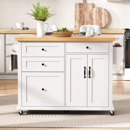 Keukentrolley - Uitschuifbare Eettafel Met Multifunctionele Lades - Mobiele Keukentrolley - Wit