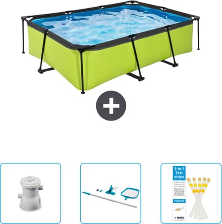 EXIT Rechthoekig Lime Frame Zwembad - 220 x 150 x 65 cm - Inclusief Pomp - Schoonmaakset - Testrips - Nu extra voordelig