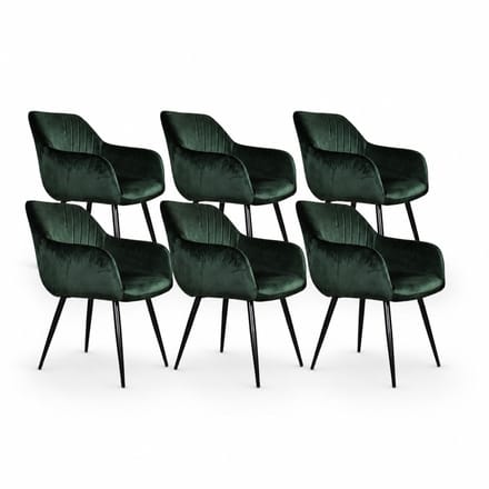 DS4U® - Gaby eetkamerstoel - Set van 6 - Groen - Velvet - Met armleuning