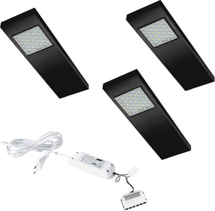 Dotty LED set van 3 langwerpige spots met schakelaar onderbouw 12V/15W zwart LVSET3DOTSZ