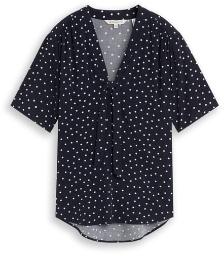 Tom Tailor - Blouse met stippenpatroon - Maat 38 - navy white small dot design