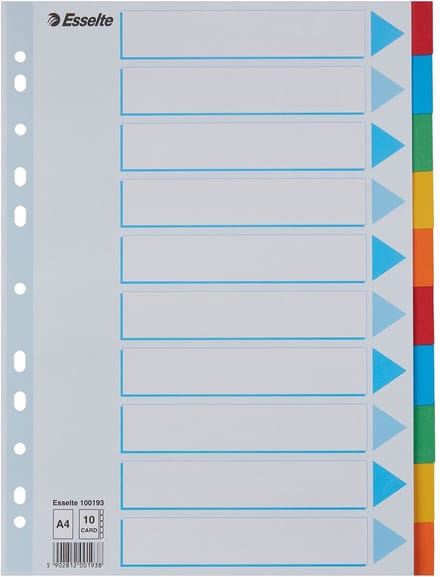 Tabbladen Esselte Standaard A4 10-delig karton 11-rings met voorblad assorti | 10 stuks