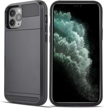 iPhone 12 / iPhone 12 Pro hybrid case hoesje met ruimte voor 2 pasjes - Zwart