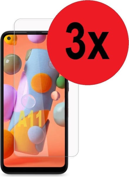 Geschikt voor Samsung Galaxy A11 3x Screenprotector Beschermglas Tempered Gehard Glas 2.5D 9H (3 stuks) Pearlycase