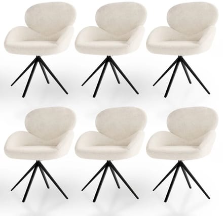 Draaistoel / Eetkamerstoel Albano - Incl. Draaifunctie - Bouclé Stof - Crème - Set van 6