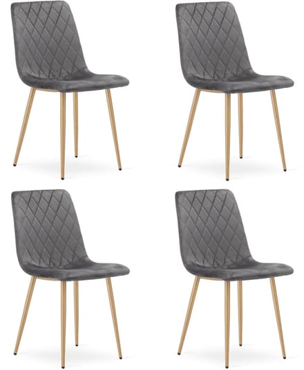Set van 4 eetkamerstoelen TURIN - Donkergrijs fluweel - Eikenlook poten - Modern design