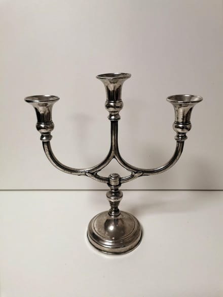 Kandelaar - 3 armen - Kurz edeltin - 29 cm.