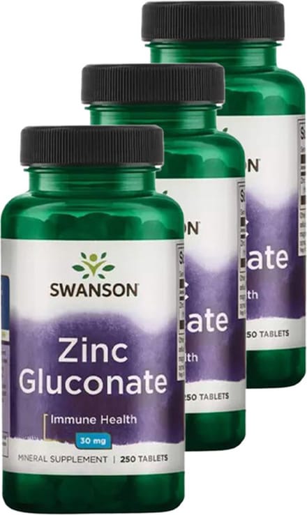 Swanson | Zinc Gluconate | 250 Capsules | 3 stuks | 3 x 250 stuks