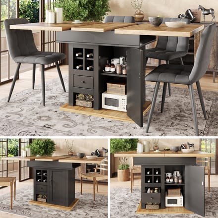 Eettafel - 110-140 x 80 cm - Uitschuifbare Eettafel met Wijnrek en Laden - MDF - Wit