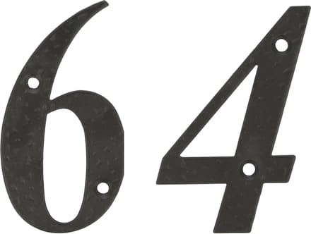 AMIG Huisnummer 64 - massief gesmeed staal - 10cm - incl. bijpassende schroeven - zwart