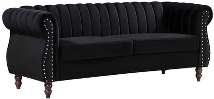 Vente-unique Driezits- en tweezits-Chesterfield-bank van zwart velours TRUMBO