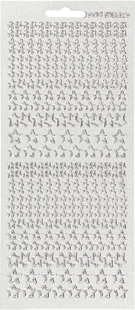 Stickers, sterren, vel 10x23 cm, zilver, 1 vel