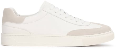 Men's white leather sneakers with grey suede accents