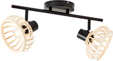 Brilliant Norah spot 2-vlammig. licht hout/zwart, metaal/bamboe, 2x D45, E14, 28 W