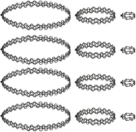 ketting set, 12 stuks elastische choker choker ketting armband ring voor dames - zwart