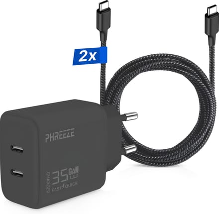 35w usb C Snellader met 2x usb C naar usb C Kabels (3 Meter) - Usb C Adapter Voor Laptop, Smartphone en Tablet