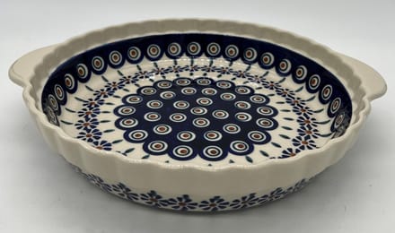 Quichevorm 24 cm met handvat blauw bloem groen blad