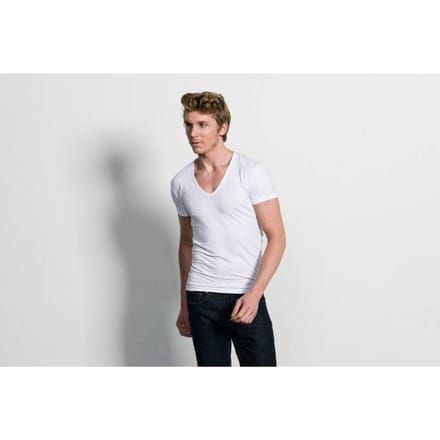 Slater 6700 - Stretch 2-pack T-shirt diepe V-hals korte mouw wit M 95% organisch katoen 5% elastan
