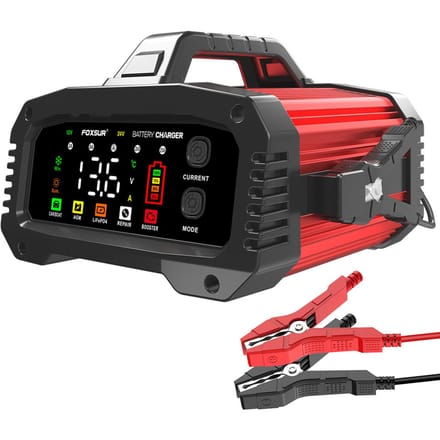 FOXSUR 25A slimme auto-acculader 12V25A 24V15A draagbare acculader optioneel opladen EU PLUG rood