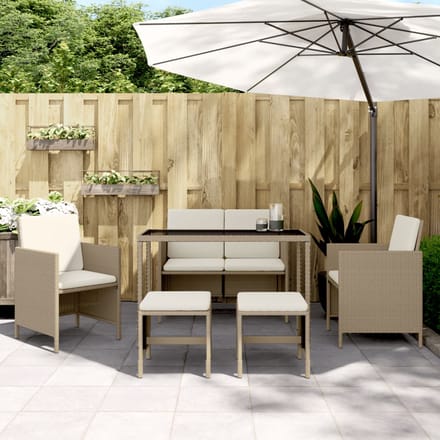 vidaXL - 6-delige - Tuinset - met - kussens - poly - rattan - beige