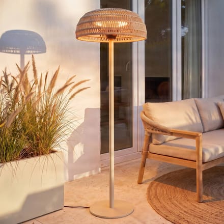 Lucande Calenza staande terrasverwarmer, beige, 200 cm, 3 standen
