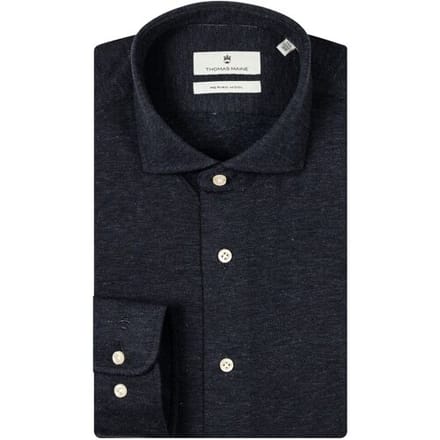 Thomas Maine Overhemd Roma Modern Kent Jersey Piqué Melange Navy / male