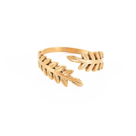 Ring stainless steel blad bohemian, one size ring, goudkleurig, 100% waterproof, verstelbare ring, cadeau