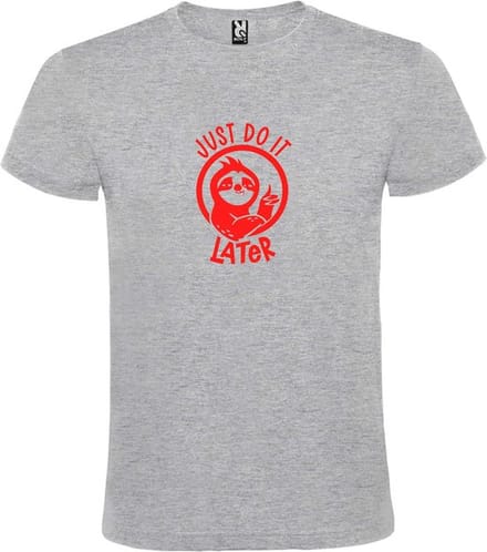 Grijs T shirt met print van " Just Do It Later " print Rood size M