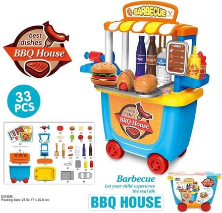 BBQ Winkeltje bakkerij als marktkraam in handige meeneemtrolley op wielen