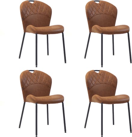 Bronx71® Stapelbare eetkamerstoel Fay eco-leer cognac - Eetkamerstoelen set van 4 - stoel