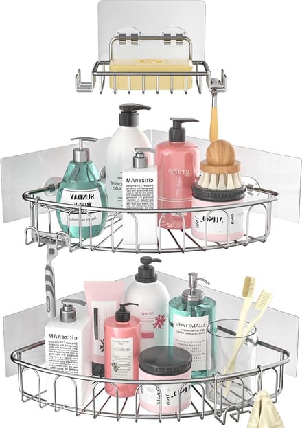 Hoek Douche Caddy Mand Rack - RVS Wandmontage - 3 stuks