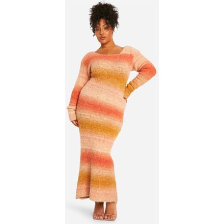 boohoo Dames Plus Ombre Fluffy Knit Midaxi Jurk | Peach | Maat: 22