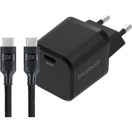 BlueBuilt 65W GaN Usb C Oplader Zwart + Usb C Kabel 240W 2m Nylon Zwart
