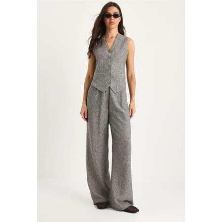 V-hals Vest en Wijde Pantalon Twee-delige Coord Set