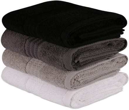 Ensemble de 4 serviettes a main - 50 x 90 cm - Blanc, Gris, Anthracite, Noir