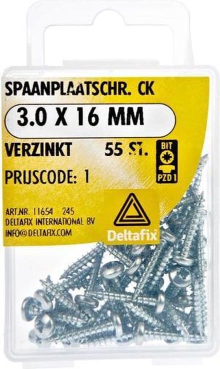 Spaanplaatschroeven Clinderkop Pozidriv Verzinkt 3.0x16mm