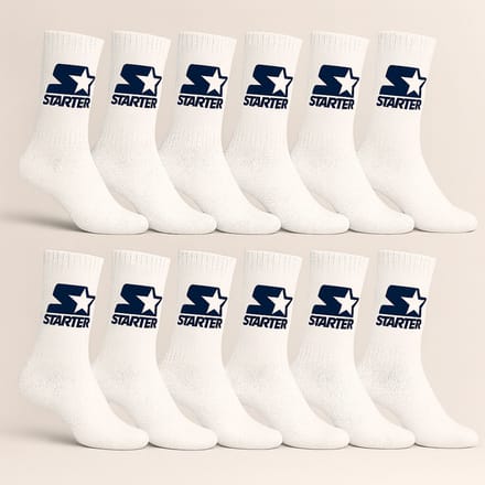 Starter Unisex Crew Socks 12 paar Classic – Wit/Blauw Logo (Maat 39/42)