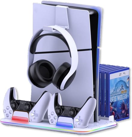 RGB Docking Station met Ingebouwde Koeling - Geschikt voor Playstation 5 Slim & PS5 DualSense Controller Oplaadstation - Accessoires - Wit