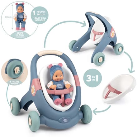Little Smoby - Poppenwagen - 3 in 1 Loopwagen - Inclusief babypop