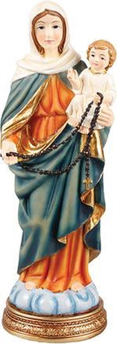Beeld Maria met kind en rozenkrans 12 x 4 x 3 cm