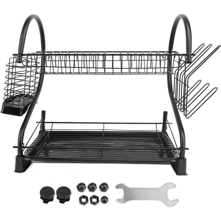 Afwasrek 2 Laags IJzer Ruimtebesparend Grote Capaciteit Afwasdroger Opbergrek Organizer voor gray