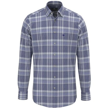 Fynch-Hatton Overhemd Big Multi Check Kent Collar Misty Blue / male