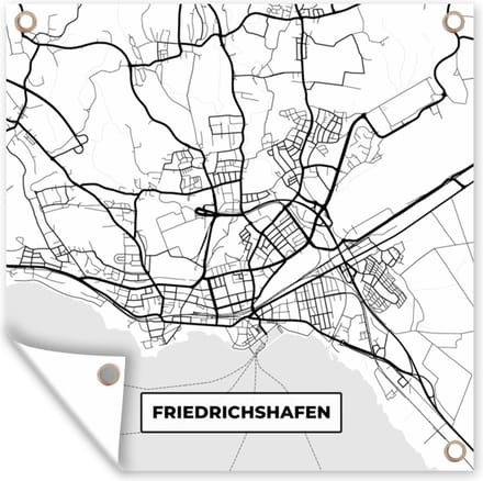 Tuindoek Plattegrond - Friedrichshafen - Kaart - Stadskaart - 100x100 cm