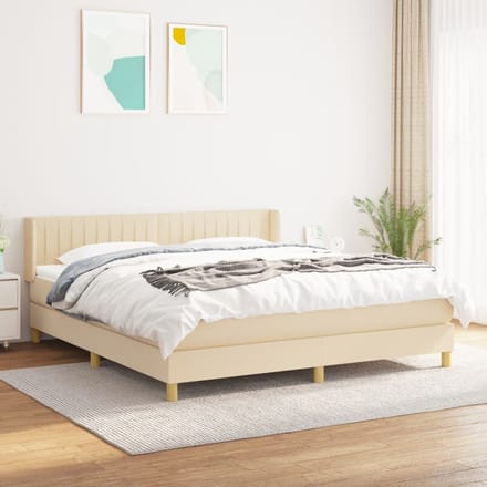 vidaXL - Boxspring - met - matras - stof - crèmekleurig - 180x200 - cm