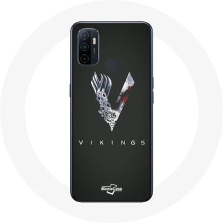 Coque pour Oppo A53 Vikings Série Saison 6 logo V Epée Gris Fond Noir