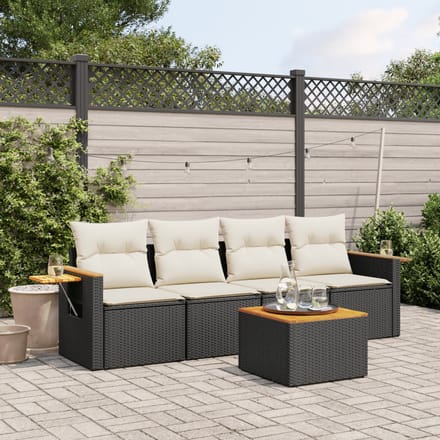 vidaXL - 5-delige - Loungeset - met - kussens - poly - rattan - zwart