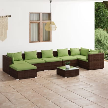 vidaXL - 8-delige - Loungeset - met - kussens - poly - rattan - bruin