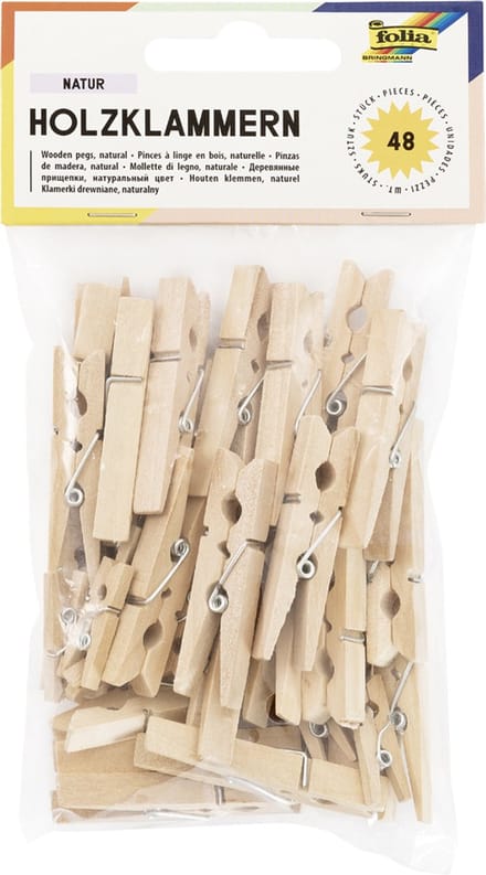 folia houten knijpers 'Pastel', 3 groottes assorti