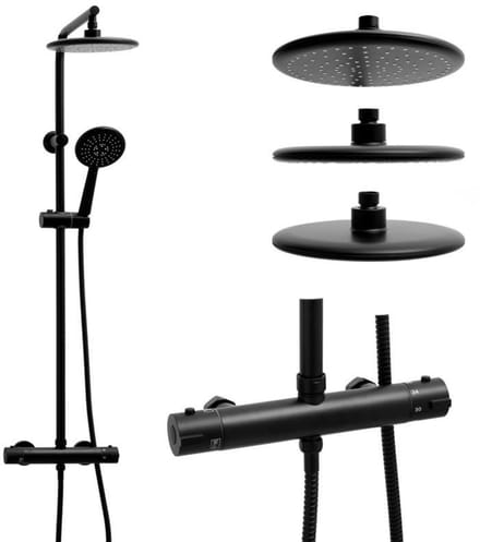 Doucheset - Regendouche 20cm - met Thermostaatkraan - Zwart - Messing & RVS - Inclusief Handdouche