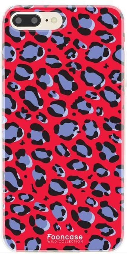 Fooncase Hoesje Geschikt voor iPhone 8 Plus - Shockproof Case - Back Cover / Soft Case - Luipaard / Leopard print / Rood